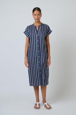 Namastai Striped Cotton Button-through Midi Dress – Bar Belle [sz:small / Medium]