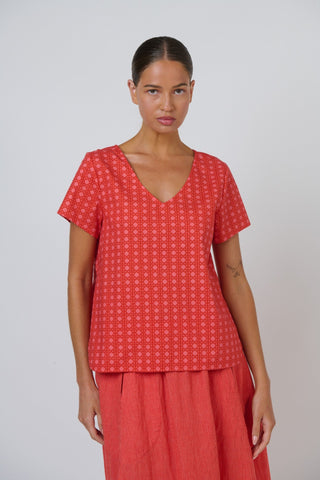 Naturals By O& J Button-back Poplin Top – Cannage [sz:small]