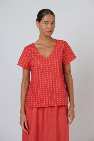 Naturals By O& J Button-back Poplin Top – Cannage [sz:small]