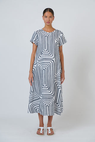 Naturals By O&j A-line Linen Midi Dress – Maze [sz:small]