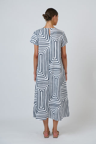 Naturals By O&j A-line Linen Midi Dress – Maze [sz:small]