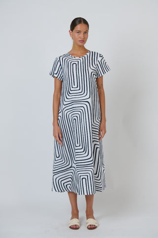 Naturals By O&j A-line Linen Midi Dress – Maze [sz:small]