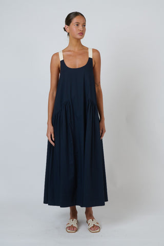 Naturals By O&j Buckle-strap Poplin Maxi Dress – Ink [sz:small]