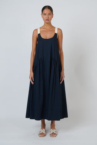 Naturals By O&j Buckle-strap Poplin Maxi Dress – Ink [sz:small]