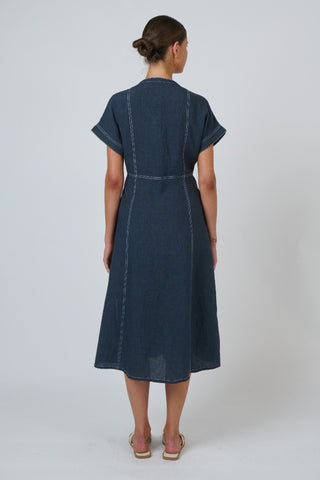 Naturals By O&j Button-through Linen Dress – Gunsmoke [sz:small]