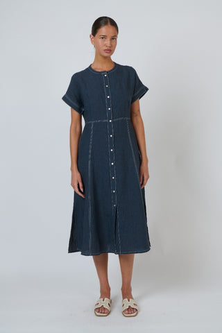 Naturals By O&j Button-through Linen Dress – Gunsmoke [sz:small]