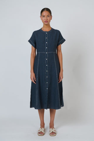 Naturals By O&j Button-through Linen Dress – Gunsmoke [sz:small]
