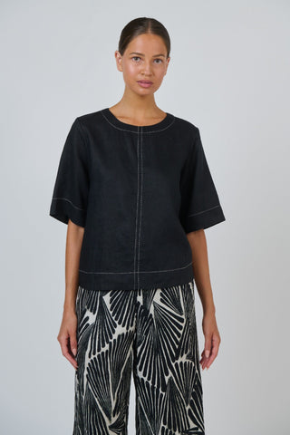 Naturals By O&j Round Neck Top - Black | Pink Poppies