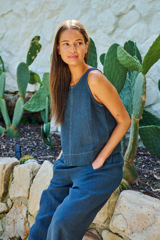 Naturals By O&j Sleeveless Linen Top – Gunsmoke [sz:xs]