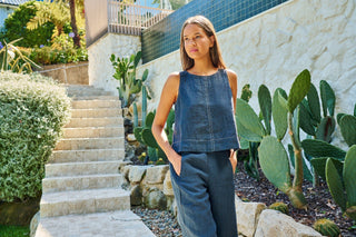 Naturals By O&j Sleeveless Linen Top – Gunsmoke [sz:xs]