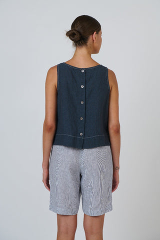 Naturals By O&j Sleeveless Linen Top – Gunsmoke [sz:xs]