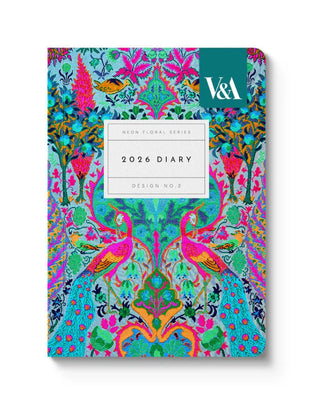 V&a A6 2026 Diary Neon Floral Peacock