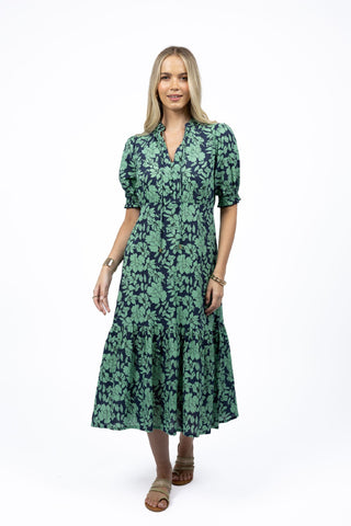Humidity Dress Midi Fleur - Mint/navy [sz:medium]