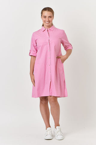 Envelope Dress Poplin Fuchsia - Pink Poppies 