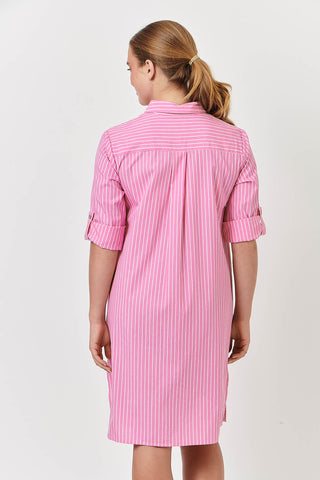 Envelope Dress Poplin Fuchsia - Pink Poppies 