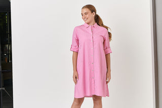 Envelope Dress Poplin Fuchsia - Pink Poppies 