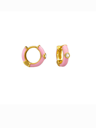 Tigertree Earrings Pink Enamel & Cz Hoops