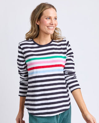 Elm Tee L/s Harmony - Navy/white/rainbow Stripe [sz:size 10]