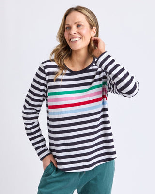 Elm Tee L/s Harmony - Navy/white/rainbow Stripe [sz:size 10]
