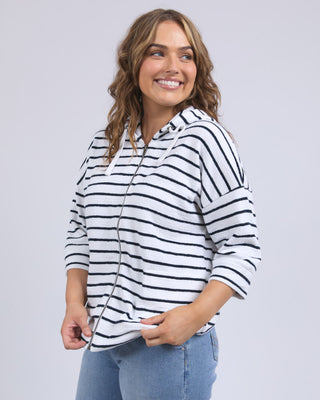 Elm Beach Hoodie Stripe - White W Navy Stripe [sz:size 8]