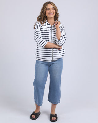 Elm Beach Hoodie Stripe - White W Navy Stripe [sz:size 8]