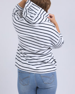 Elm Beach Hoodie Stripe - White W Navy Stripe [sz:size 8]