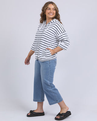 Elm Beach Hoodie Stripe - White W Navy Stripe [sz:size 8]