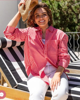 Elm Frankie Striped Shirt - Caynene Stripe - Pink Poppies 