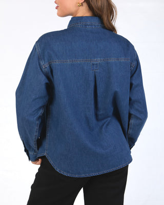 Elm Shirt Tessa Denim Half Placket - Dark Blue Wash [sz:size 10]