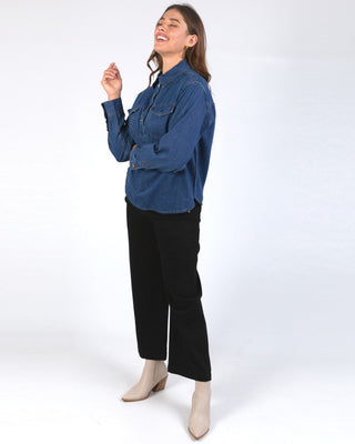 Elm Shirt Tessa Denim Half Placket - Dark Blue Wash [sz:size 10]