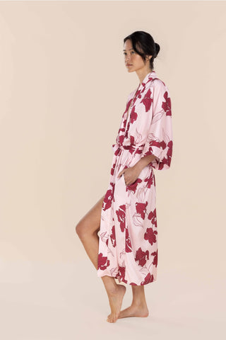Gingerlilly Robe Long Daisy Pink - Recycled Silky Satin [sz:small]