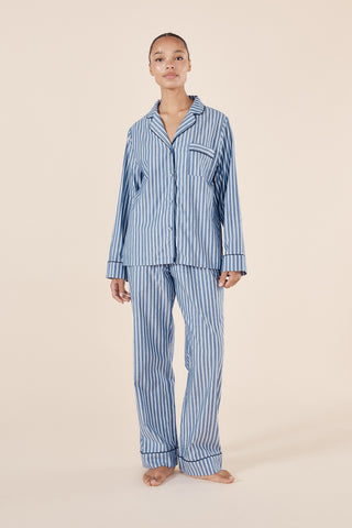 Gingerlilly Octavia Cotton Stripe Pj Set - Blue [sz:small]