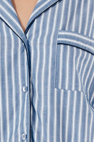 Gingerlilly Octavia Cotton Stripe Pj Set - Blue [sz:small]