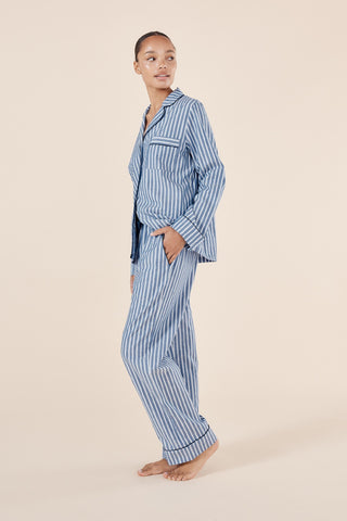 Gingerlilly Octavia Cotton Stripe Pj Set - Blue [sz:small]