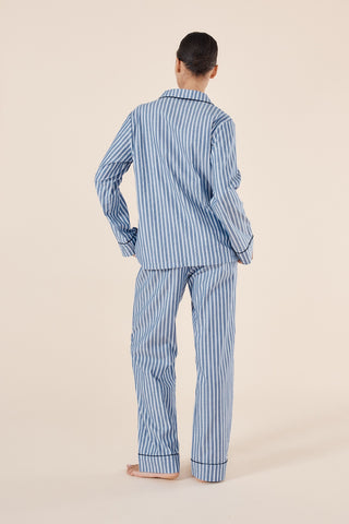 Gingerlilly Octavia Cotton Stripe Pj Set - Blue [sz:small]
