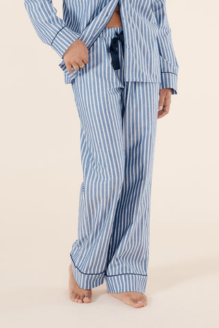 Gingerlilly Octavia Cotton Stripe Pj Set - Blue [sz:small]