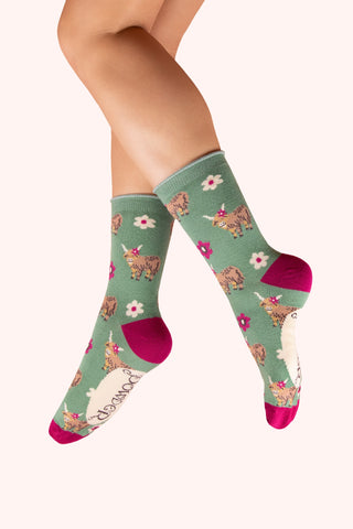 Powder Socks Ankle - Highland Cows