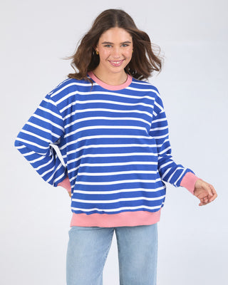 Elm Crew Tully Stripe Fleece - French Blue With White Stripe [sz:size 10]
