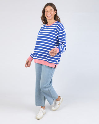 Elm Crew Tully Stripe Fleece - French Blue With White Stripe [sz:size 10]