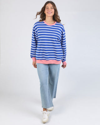 Elm Crew Tully Stripe Fleece - French Blue With White Stripe [sz:size 10]