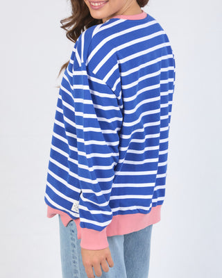 Elm Crew Tully Stripe Fleece - French Blue With White Stripe [sz:size 10]