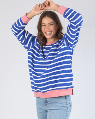 Elm Crew Tully Stripe Fleece - French Blue With White Stripe [sz:size 10]