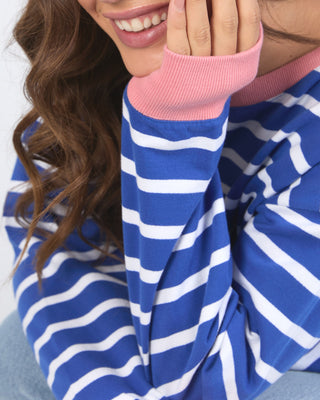 Elm Crew Tully Stripe Fleece - French Blue With White Stripe [sz:size 10]