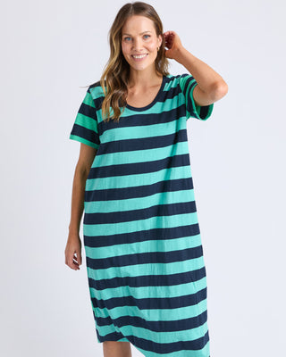 Elm Dress Mercury Stripe - Blue And Green Stripe [sz:size 10]