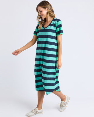 Elm Dress Mercury Stripe - Blue And Green Stripe [sz:size 10]