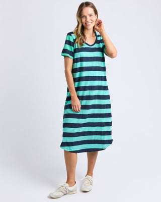 Elm Dress Mercury Stripe - Blue And Green Stripe [sz:size 10]