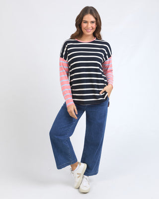 Elm Tee L/s Marta Stripe - Charm Pink & Navy Stripe [sz:size 10]
