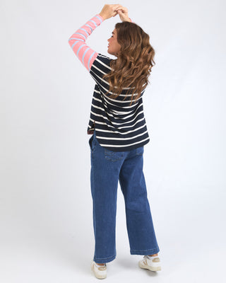Elm Tee L/s Marta Stripe - Charm Pink & Navy Stripe [sz:size 10]