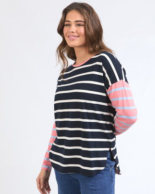 Elm Tee L/s Marta Stripe - Charm Pink & Navy Stripe [sz:size 10]