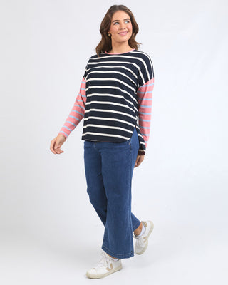 Elm Tee L/s Marta Stripe - Charm Pink & Navy Stripe [sz:size 10]